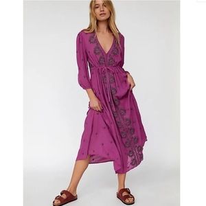 Free People Embroidered Fable Midi Dress